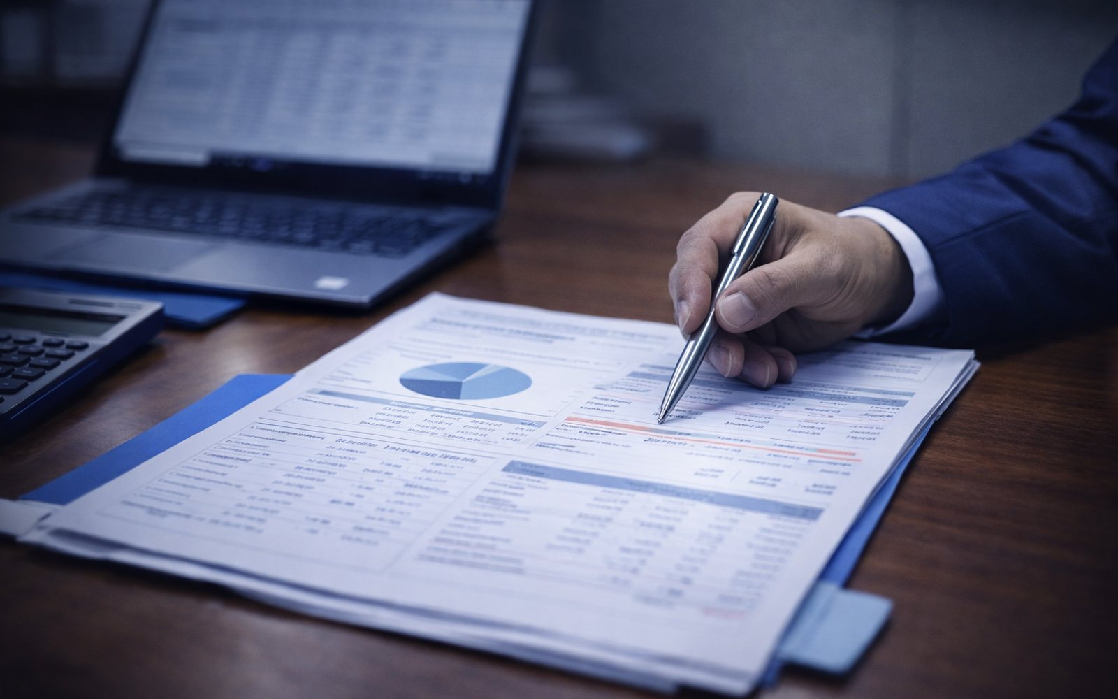 Revisión de documentación tributaria y financiera en mesa de trabajo